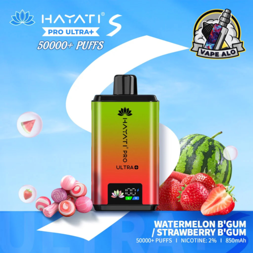 Hayati Pro Ultra S 50000 Puffs Disposable Vape in UAE – Watermelon B’Gum / Strawberry B’Gum