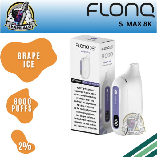 Flonq Max S 8000 Puffs Grape Ice Disposable Vape 2% Nicotine in Dubai UAE